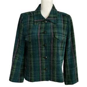 Vintage Carlisle Size 16 Plaid Tweed Jacket Button Front Wool Blend Lined